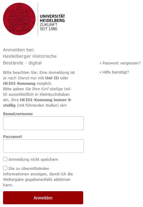 Abbildung 6: Anmeldemaske am Beispiel der Universität Heidelberg