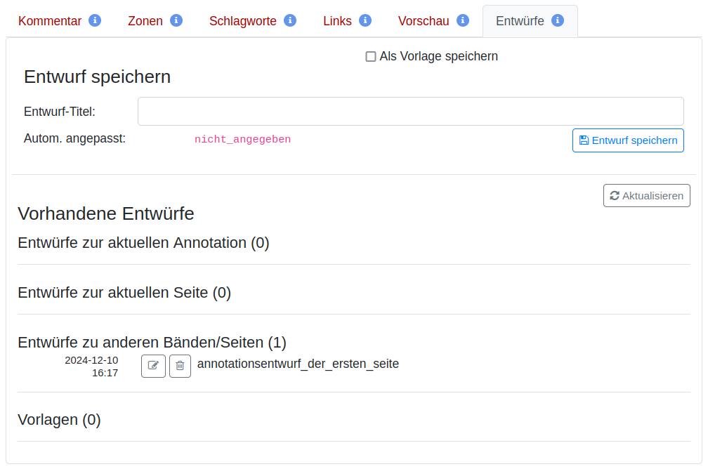 Figure 21: Laden eines Entwurfs zu einer anderen Seite